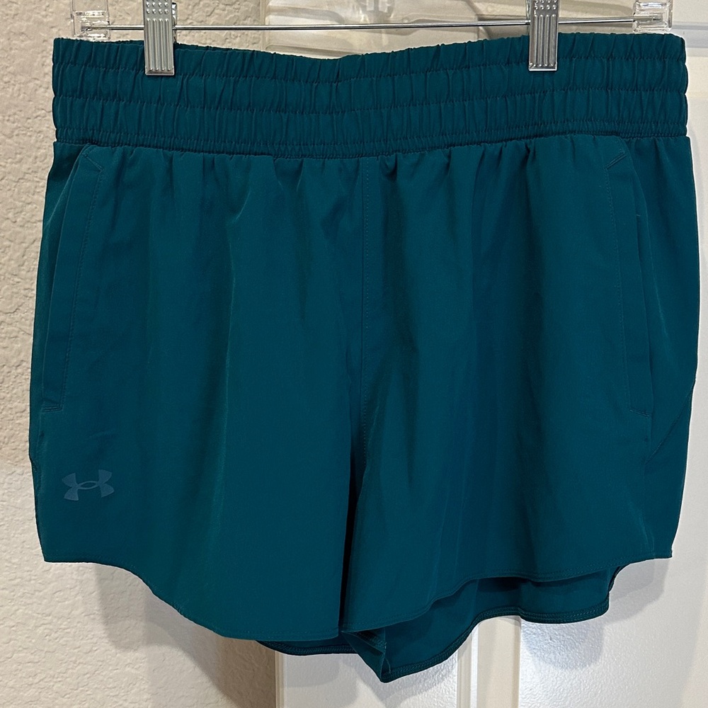 Under Armour Women's Teal-Blue Run Shorts w pockets large
